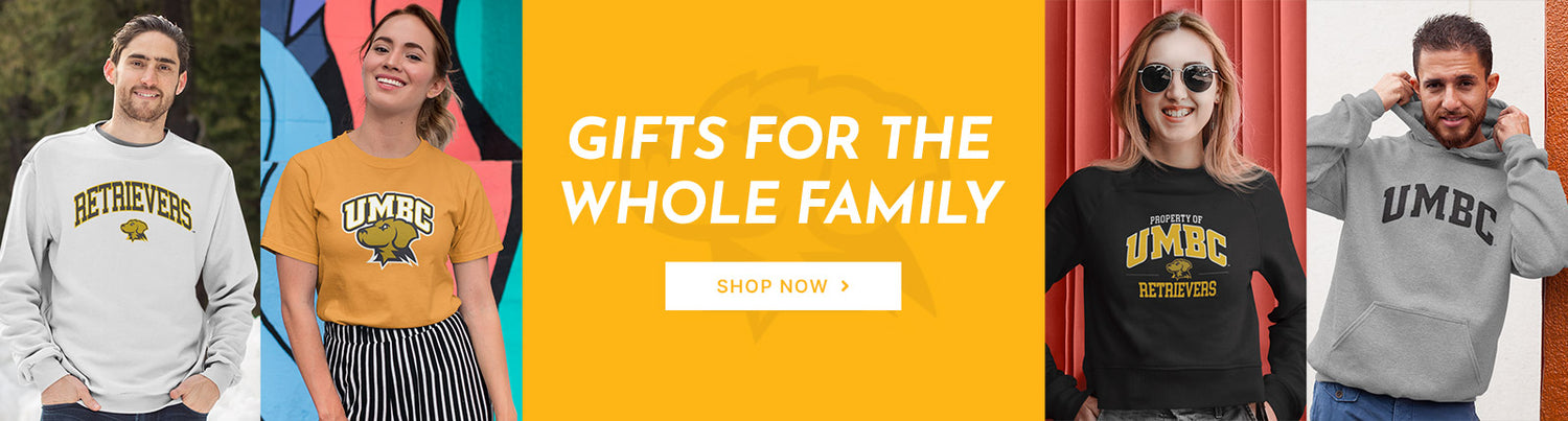 Gifts for the Whole Family. People wearing apparel from UMBC University of Maryland Baltimore Retrievers