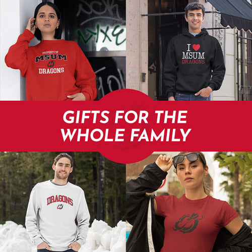 Gifts for the Whole Family. People wearing apparel from MSUM Minnesota State University Moorhead Dragons Apparel – Official Team Gear - Mobile Banner