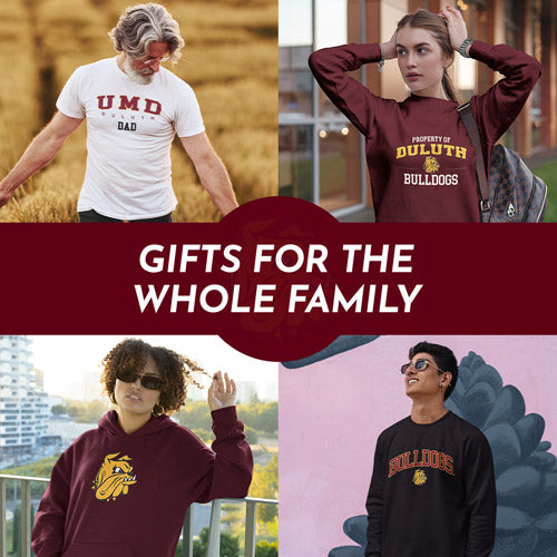 Gifts for the Whole Family. People wearing apparel from UMD University of Minnesota Duluth Bulldogs Apparel – Official Team Gear - Mobile Banner