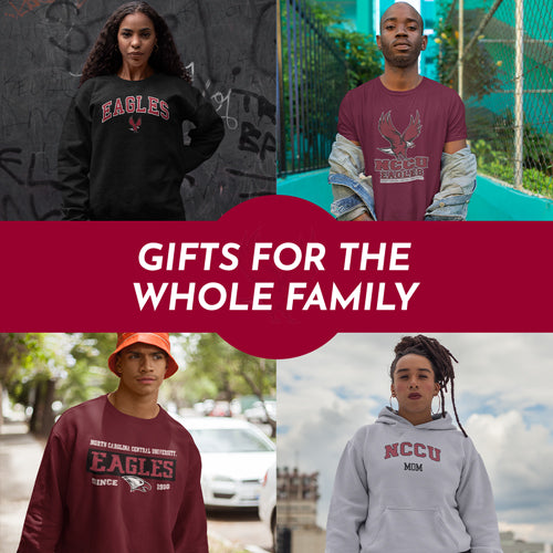 Gifts for the Whole Family. People wearing apparel from NCCU North Carolina Central University Eagles - Mobile Banner