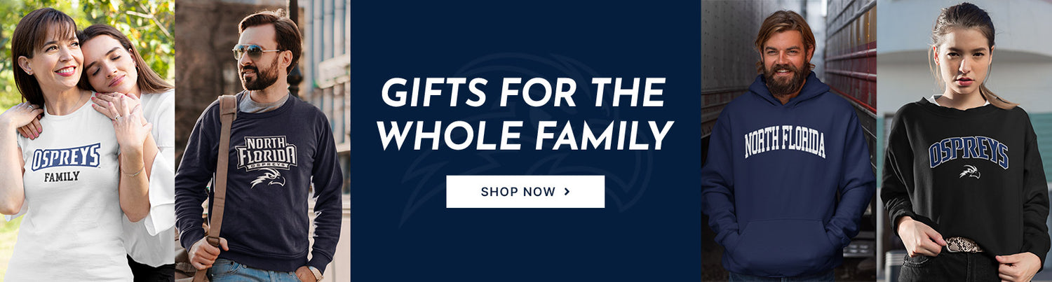 Gifts for the Whole Family. People wearing apparel from UNF University of North Florida Osprey