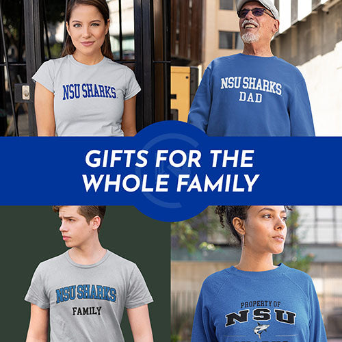 Gifts for the whole family. People wearing apparel from NSU Nova Southeastern University Sharks Apparel – Official Team Gear - Mobile Banner