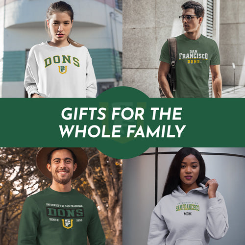 Gifts for the Whole Family. People wearing apparel from USFCA University of San Francisco Dons - Mobile Banner