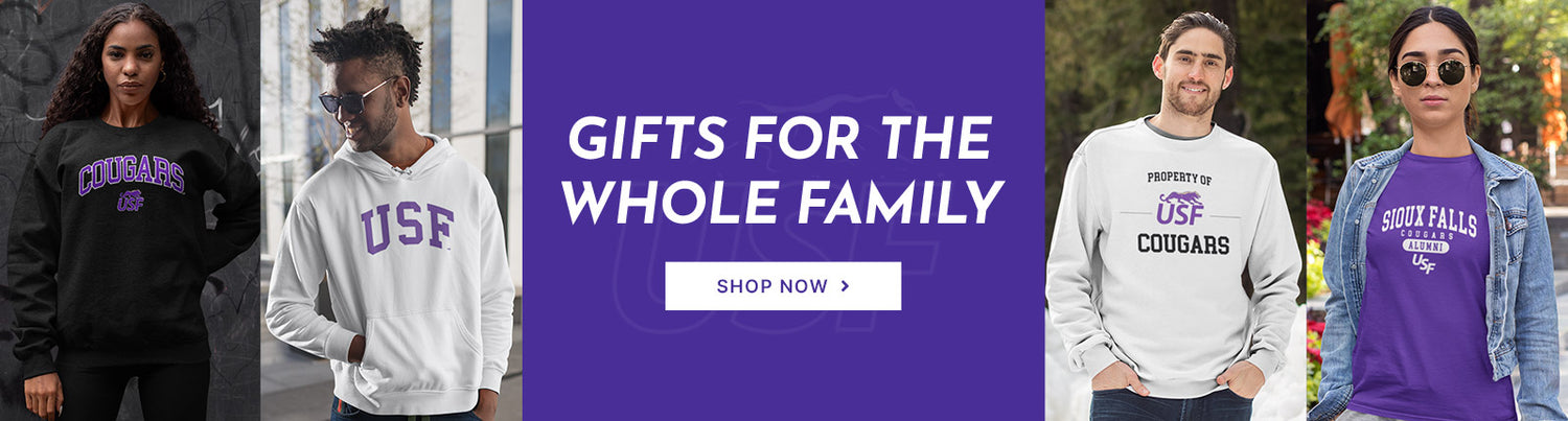 Gifts for the Whole Family. People wearing apparel from USF University of Sioux Falls Cougars