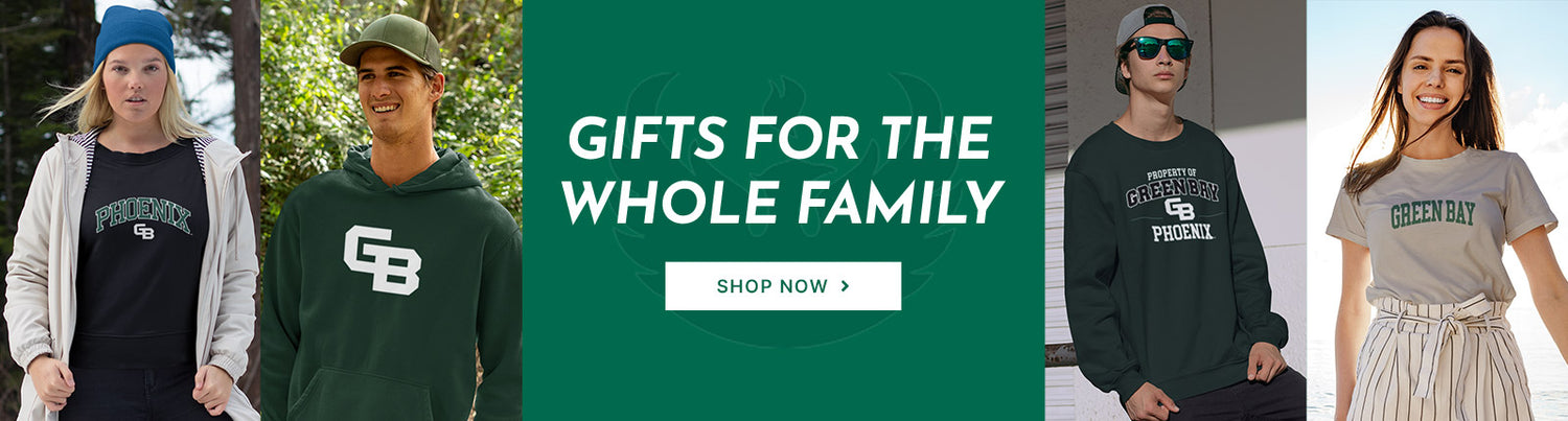 Gifts for the Whole Family. People wearing apparel from UWGB University of Wisconsin-Green Bay Phoenix