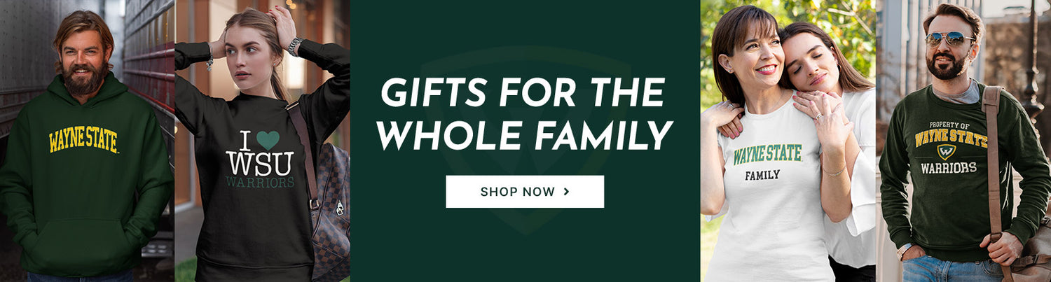 Gifts for the Whole Family. People wearing apparel from Wayne State University Warriors