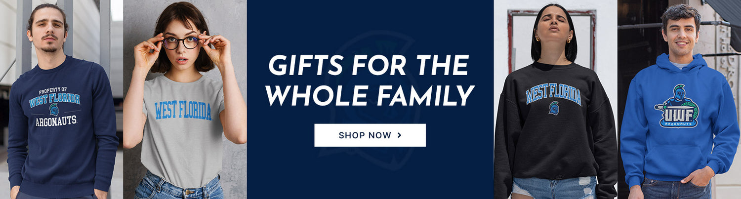 Gifts for the Whole Family. People wearing apparel from UWF University of West Florida Argonauts