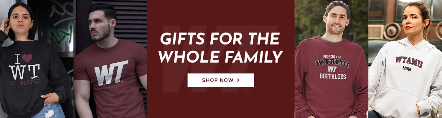 Gifts for the Whole Family. People wearing apparel from WTAMU West Texas A&M University Buffaloes