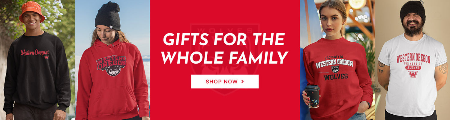 Gifts for the Whole Family. People wearing apparel from WOU Western Oregon University Wolves