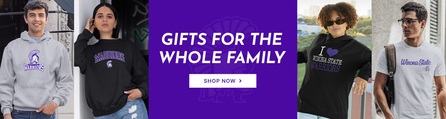 Gifts for the Whole Family. People wearing apparel from Winona State University Warriors