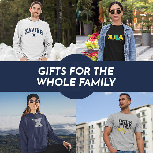 Gifts for the Whole Family. People wearing apparel from Xavier University Musketeers Apparel – Official Team Gear - Mobile Banner