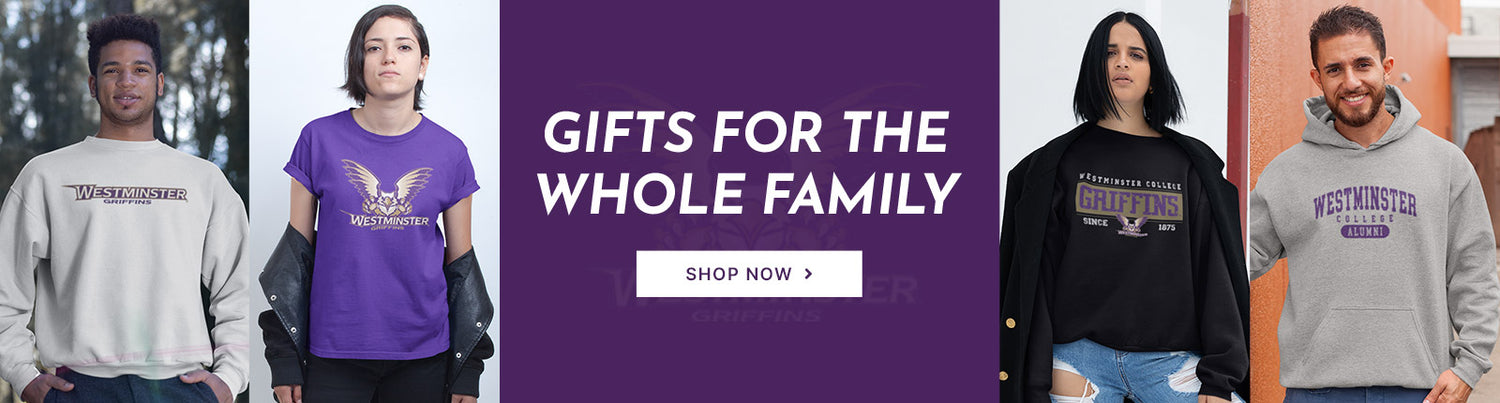 Gifts for the Whole Family. People wearing apparel from Westminster College Griffins