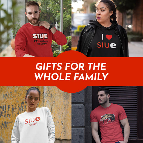 Gifts for the whole family. People wearing apparel from SIUE Southern Illinois University Edwardsville Cougars Apparel – Official Team Gear - Mobile Banner