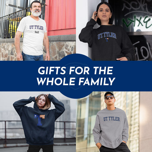 Gifts for the Whole Family. People wearing apparel from University of Texas UT Tyler Patriots Apparel – Official Team Gear - Mobile Banner