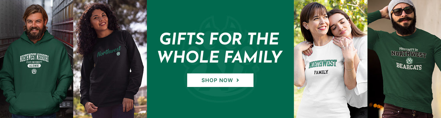 Gifts for the Whole Family. People wearing apparel from NW Northwest Missouri State University Bearcat
