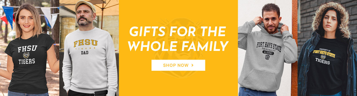 Gifts for the Whole Family. People wearing apparel from FHSU Fort Hays State University Tigers