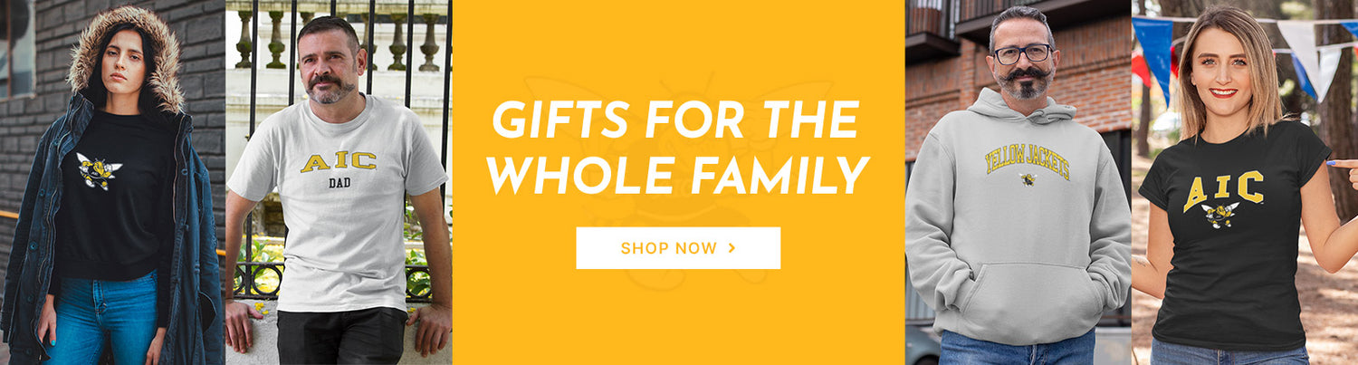Gifts for the Whole Family. People wearing apparel from American International College Yellow Jackets