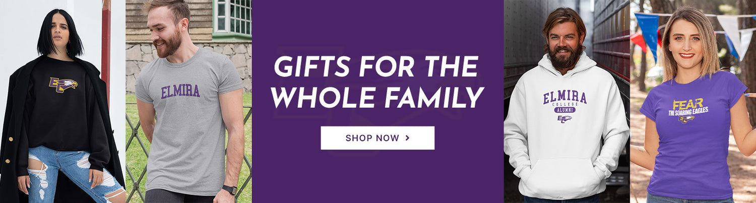 Gifts for the Whole Family. People wearing apparel from Elmira College Soaring Eagles