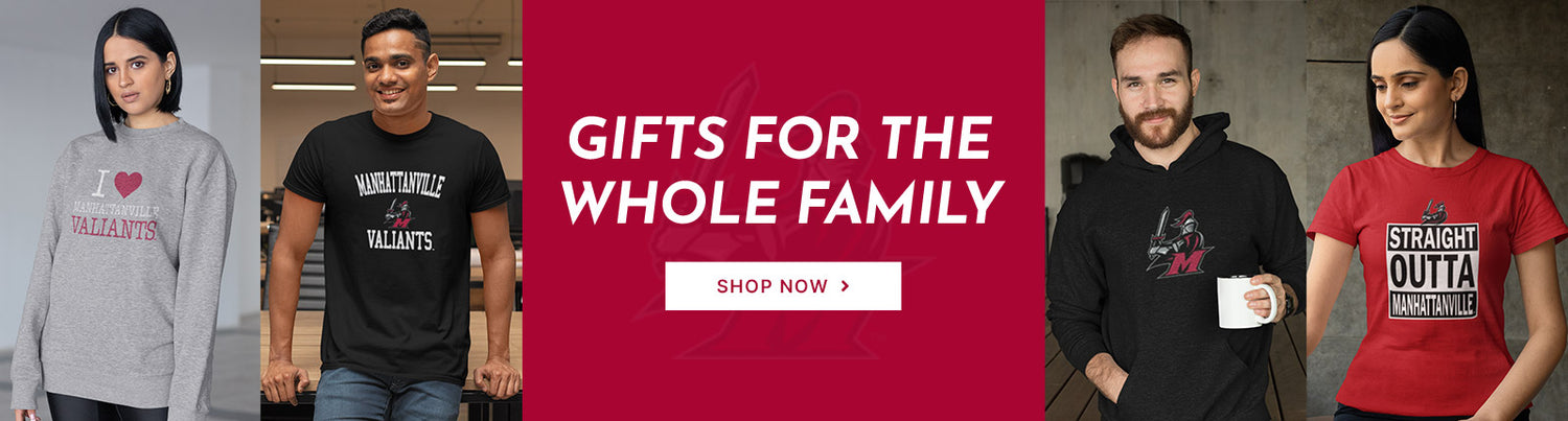 Gifts for the Whole Family. People wearing apparel from Manhattanville College Valiants