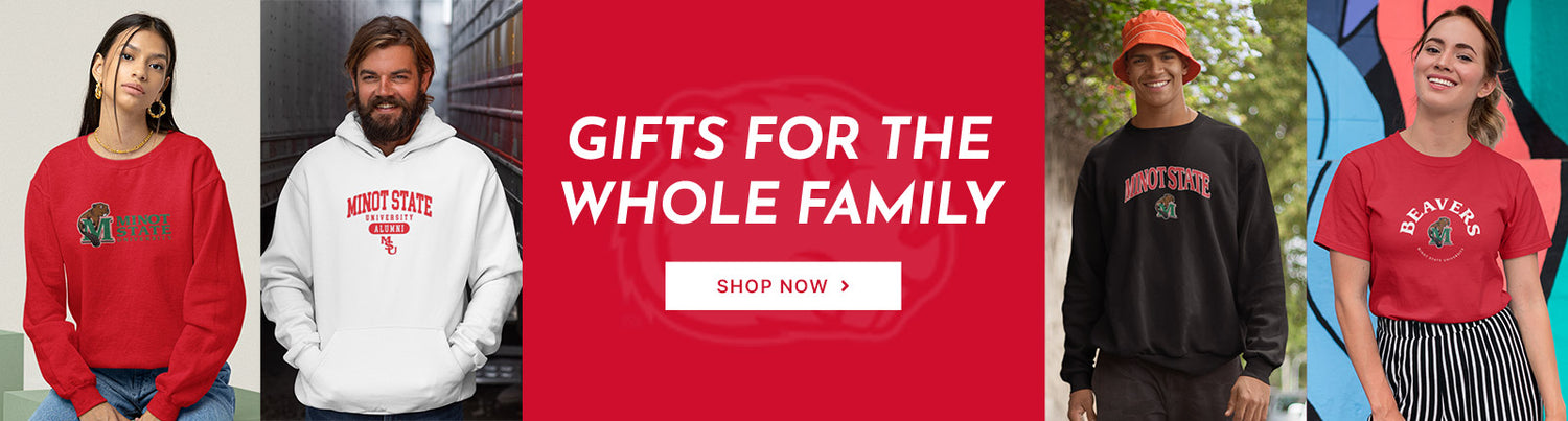 Gifts for the Whole Family. People wearing apparel from Minot State University Beavers