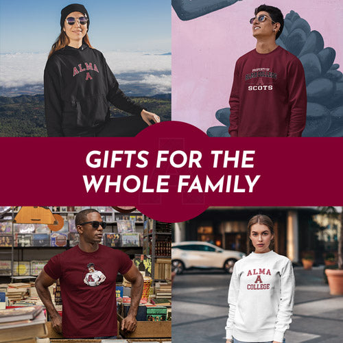 Gifts for the Whole Family. People wearing apparel from Alma College Scots Official Team Apparel - Mobile Banner