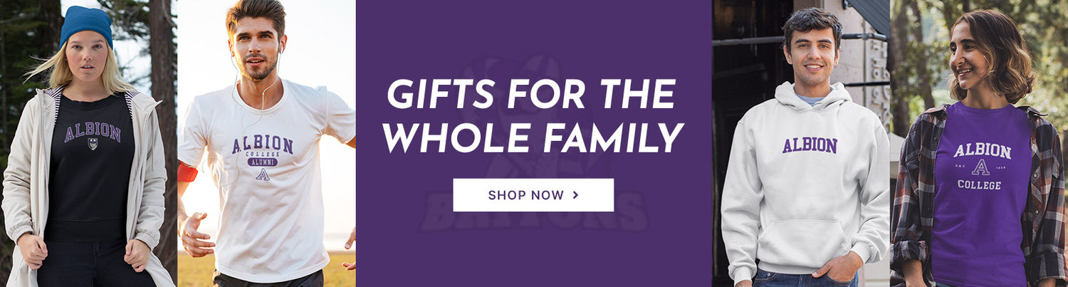 Gifts for the Whole Family. People wearing apparel from Albion College Britons