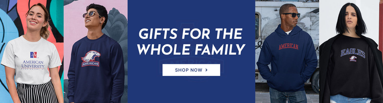 Gifts for the Whole Family. People wearing apparel from American University Eagles Official Team Apparel