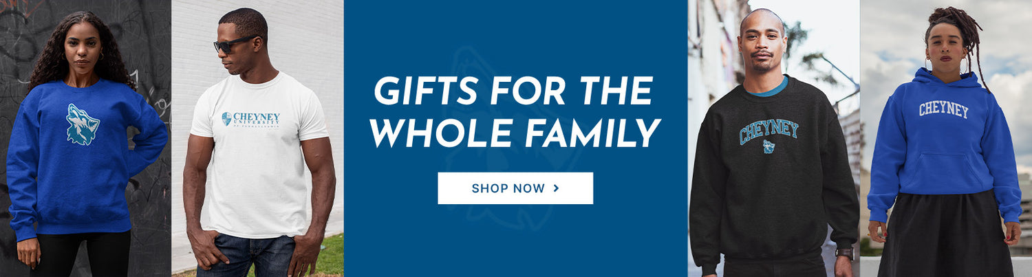 Gifts for the Whole Family. People wearing apparel from Cheyney University of Pennsylvania Wolves