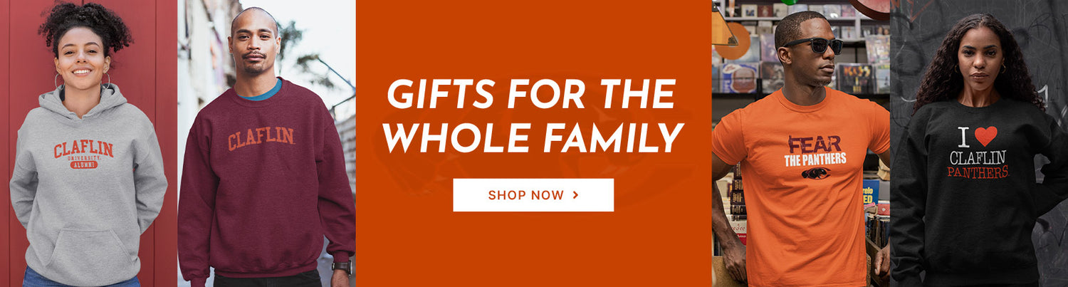 Gifts for the Whole Family. People wearing apparel from Claflin University Panthers