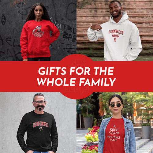 Gifts for the Whole Family. People wearing apparel from Edinboro University Fighting Scots Official Team Apparel - Mobile Banner