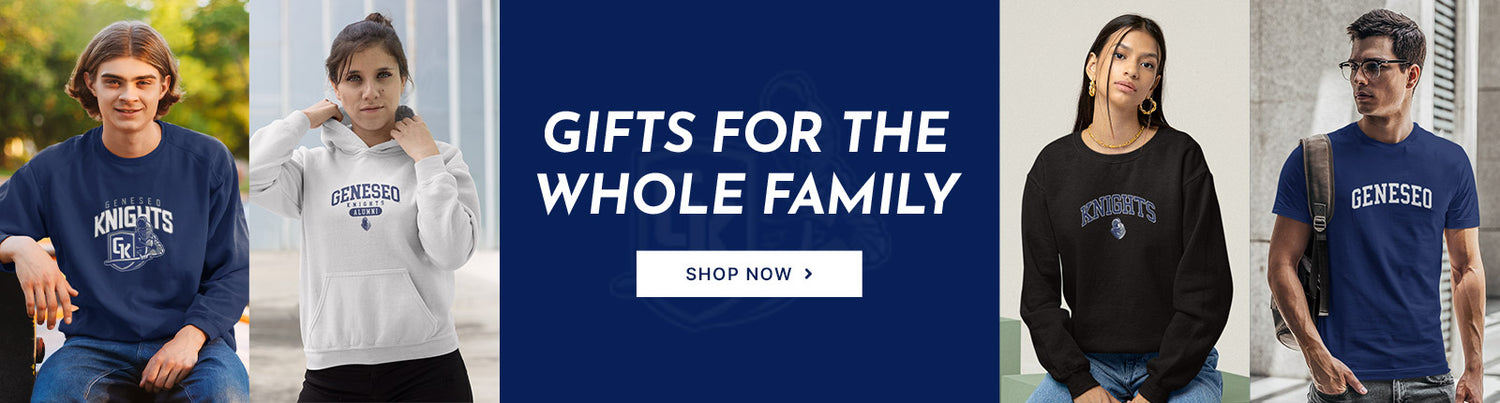 Gifts for the Whole Family. People wearing apparel from State University of New York at Geneseo Knights Official Team Apparel
