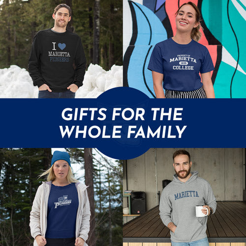 Gifts for the Whole Family. People wearing apparel from Marietta College Pioneers Official Team Apparel - Mobile Banner