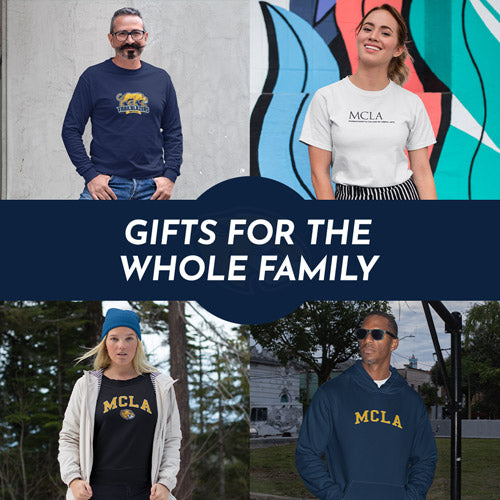 Gifts for the Whole Family. People wearing apparel from Massachusetts College of Liberal Arts Trailblazers Official Team Apparel - Mobile Banner
