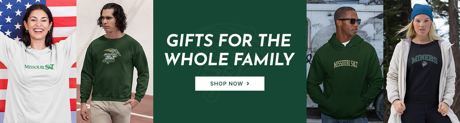 Gifts for the Whole Family. People wearing apparel from Missouri University of Science and Technology Miners Official Team Apparel