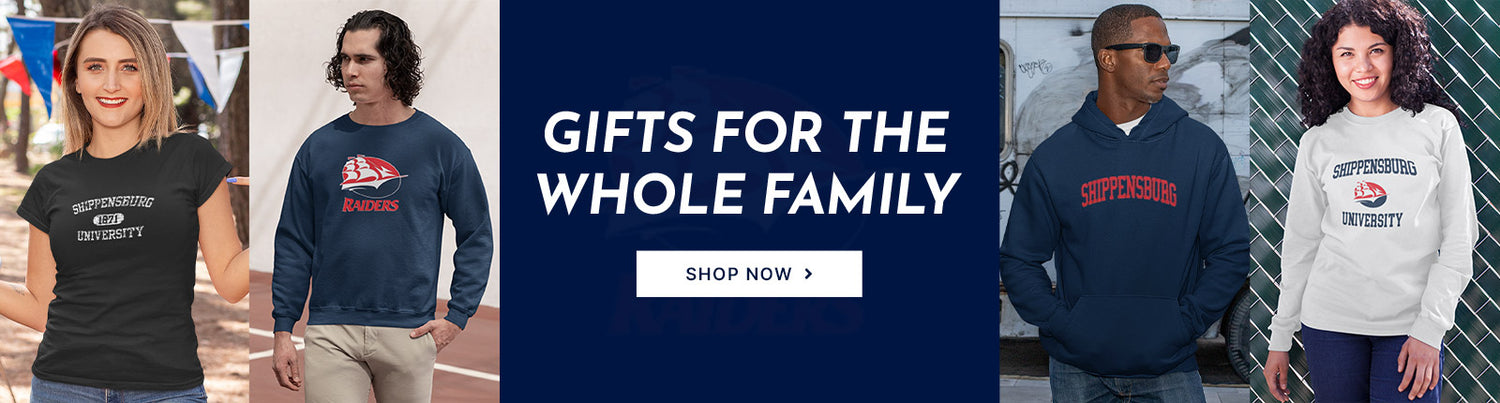 Gifts for the Whole Family. People wearing apparel from Shippensburg University Raiders
