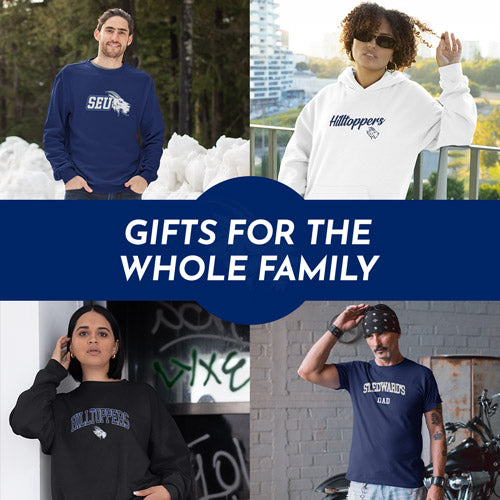 Gifts for the Whole Family. People wearing apparel from St. Edward's University Hilltoppers - Mobile Banner