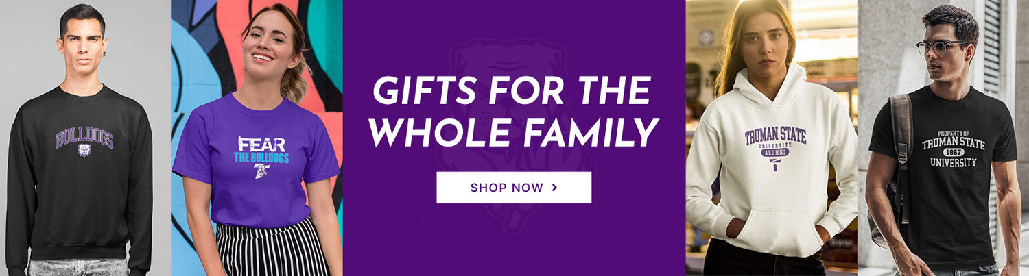 Gifts for the Whole Family. People wearing apparel from Truman State University Bulldogs