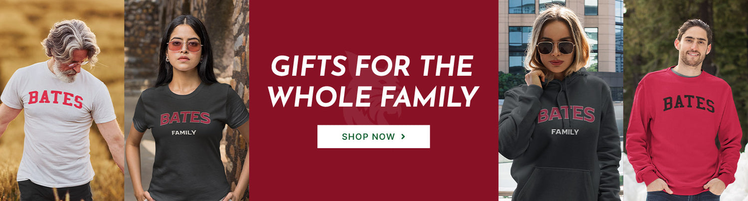 Gifts for the Whole Family. People wearing apparel from Bates College Bobcats