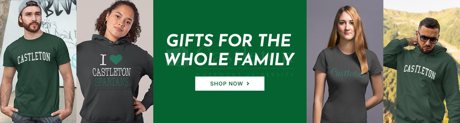 Gifts for the Whole Family. People wearing apparel from Castleton University Spartans