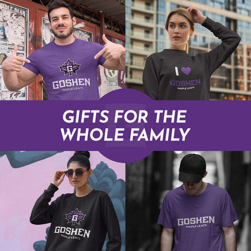 Gifts for the Whole Family. People wearing apparel from Goshen College Maple Leafs Official Team Apparel - Mobile Banner