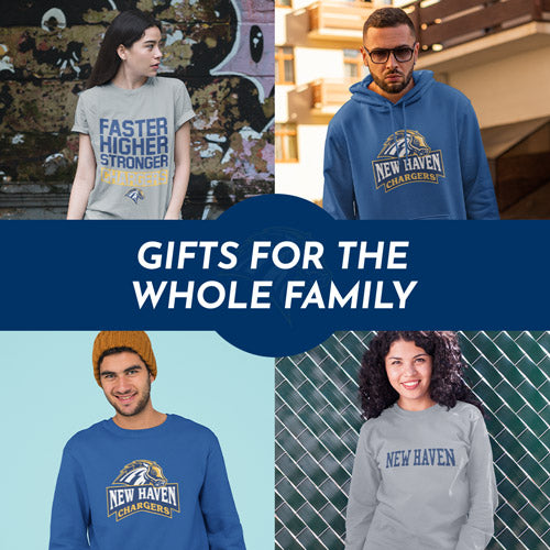 Gifts for the Whole Family. People wearing apparel from University of New Haven Chargers - Mobile Banner