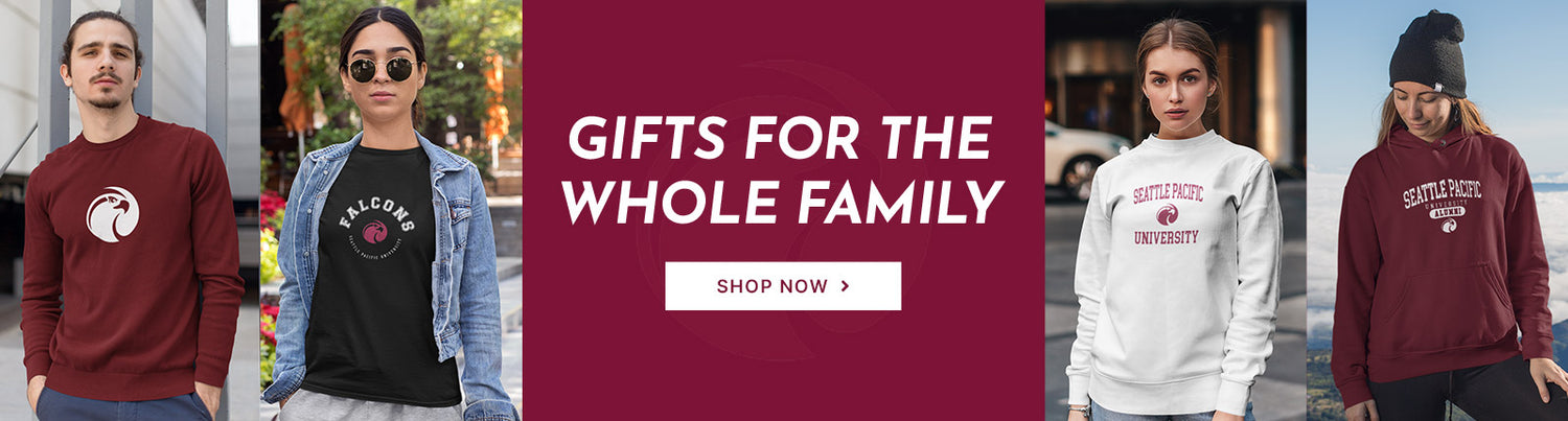 Gifts for the Whole Family. People wearing apparel from Seattle Pacific University Falcons