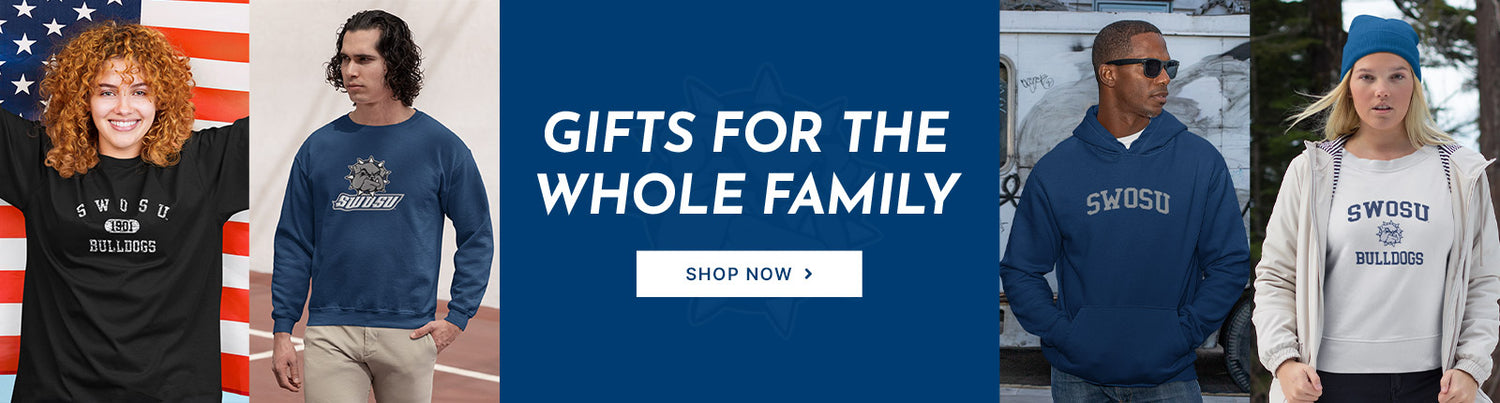 Gifts for the Whole Family. People wearing apparel from Southwestern Oklahoma State University Bulldogs Official Team Apparel