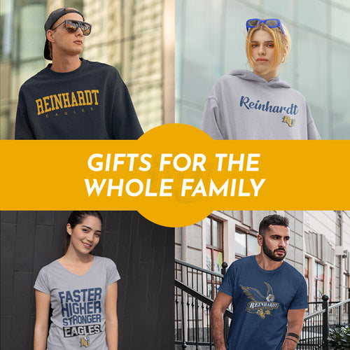 Gifts for the Whole Family. People wearing apparel from Reinhardt University Eagles - Mobile Banner