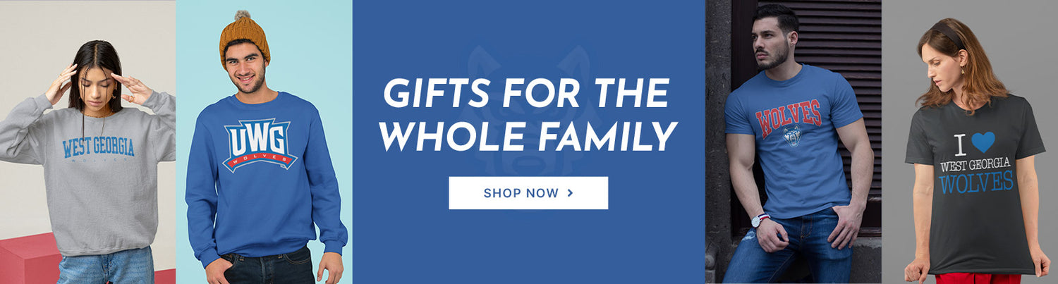 Gifts for the Whole Family. People wearing apparel from University of West Georgia Wolves Official Team Apparel