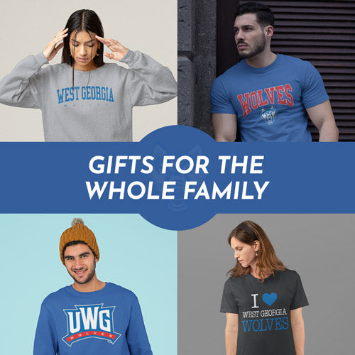 Gifts for the Whole Family. People wearing apparel from University of West Georgia Wolves - Mobile Banner