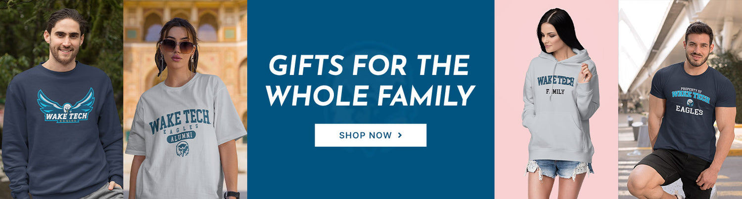Gifts for the Whole Family. People wearing apparel from Wake Technical Community College Eagles Official Team Apparel