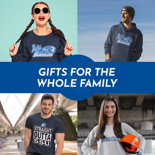 Gifts for the Whole Family. People wearing apparel from Sonoma State University Seawolves - Mobile Banner