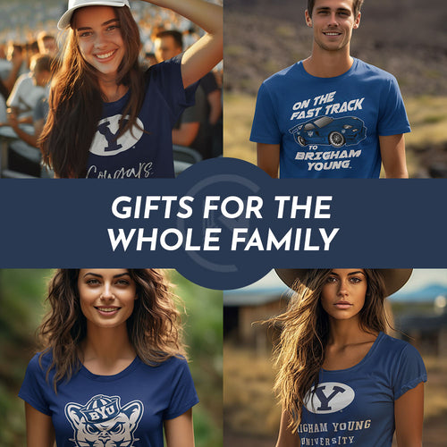 Gifts for the Whole Family. People wearing apparel from BYU Brigham Young University Cougars Apparel - Official Team Gear - Mobile Banner
