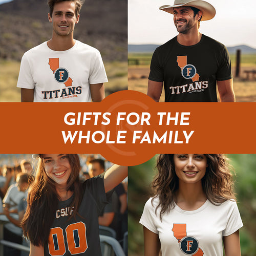 Gifts for the Whole Family. People wearing apparel from CSUF California State University Fullerton Titans Apparel – Official Team Gear - Mobile Banner